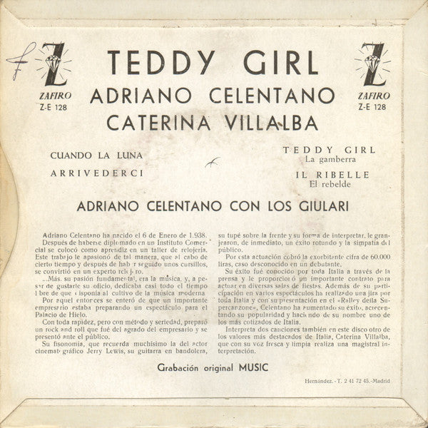 Adriano Celentano / Caterina Villalba : Teddy Girl (7", EP, Mono)