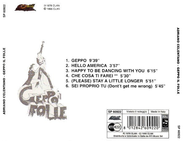 Adriano Celentano : Geppo Il Folle (CD, Album, RE)