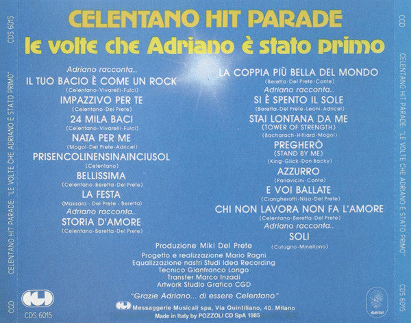Adriano Celentano : Celentano Hit Parade: Le Volte Che Adriano È Stato Primo (CD, Comp)