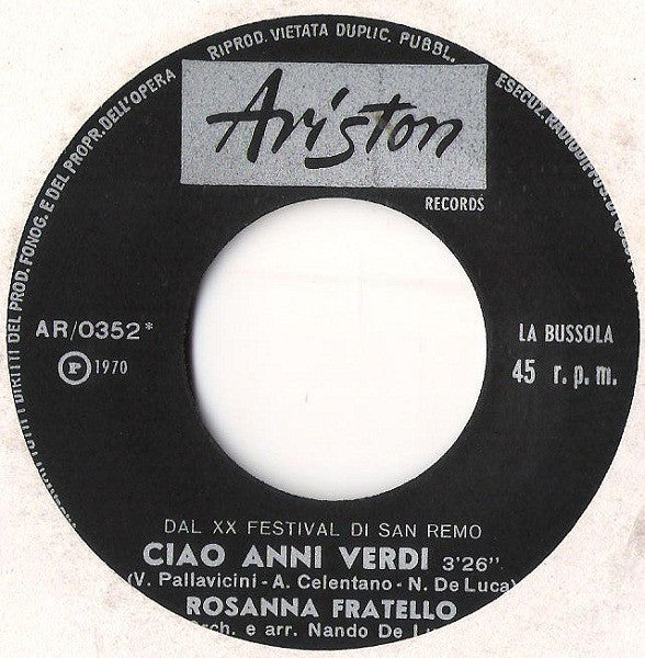 Rosanna Fratello : Ciao Anni Verdi (7")