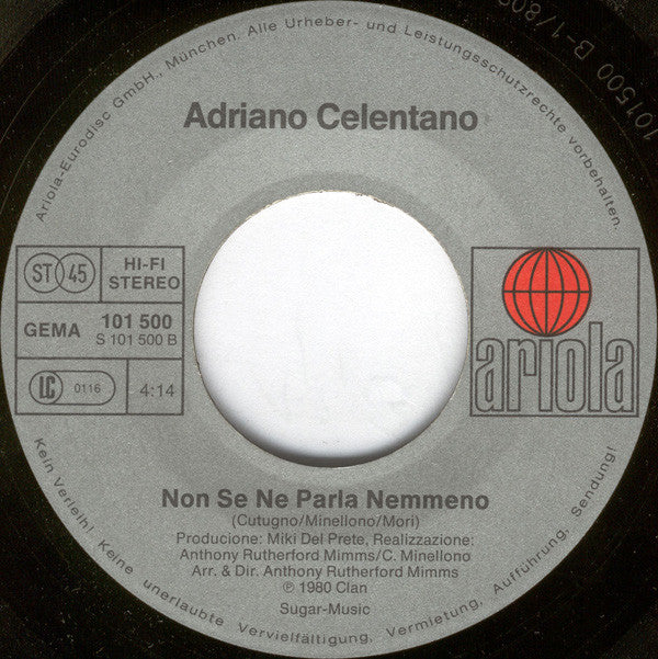Adriano Celentano : Il Tempo Se Ne Va  (7", Single)