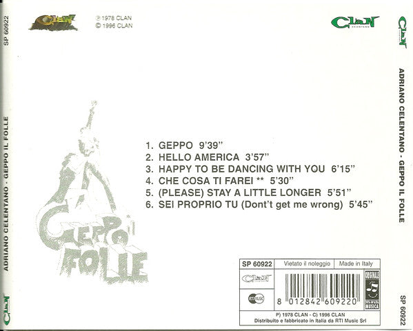 Adriano Celentano : Geppo Il Folle (CD, Album, RE)