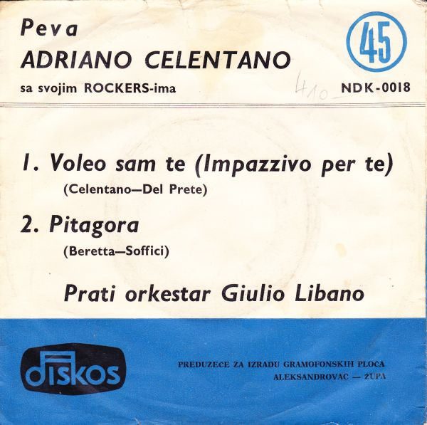 Adriano Celentano : Voleo Sam Te / Pitagora (7", Single, Mono)
