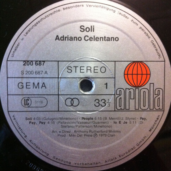 Adriano Celentano : Soli (LP, Album)