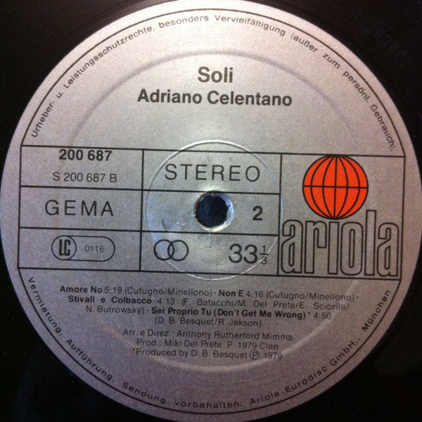 Adriano Celentano : Soli (LP, Album)