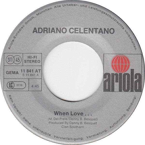 Adriano Celentano : When Love... (7", Single)