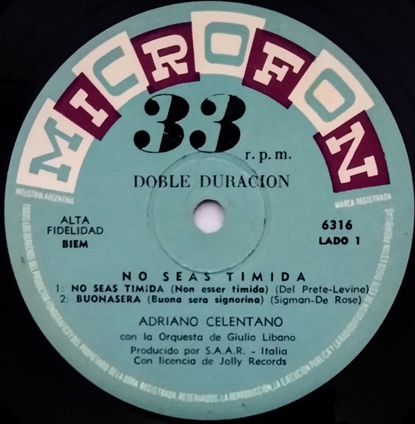 Adriano Celentano : No Seas Timida (7", EP, Mono)