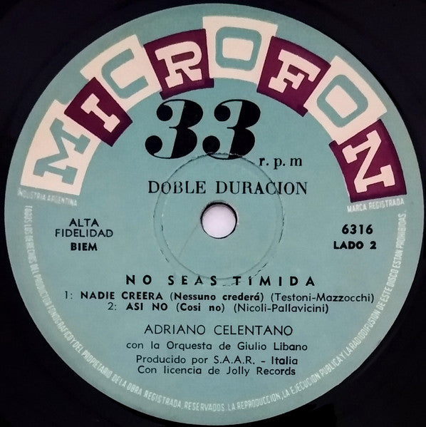 Adriano Celentano : No Seas Timida (7", EP, Mono)