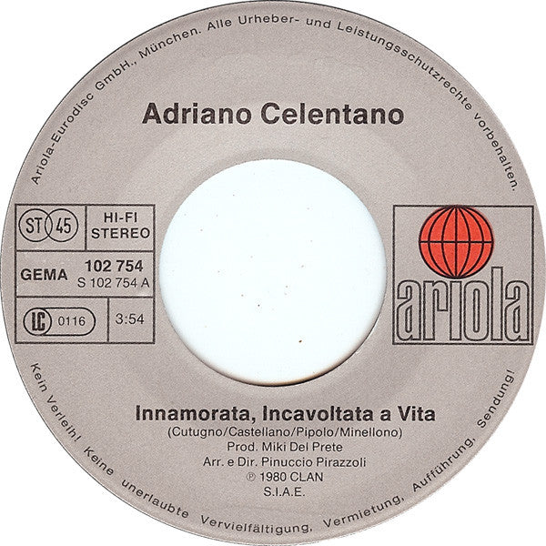 Adriano Celentano : Innamorata, Incavoltata A Vita (7", Single)