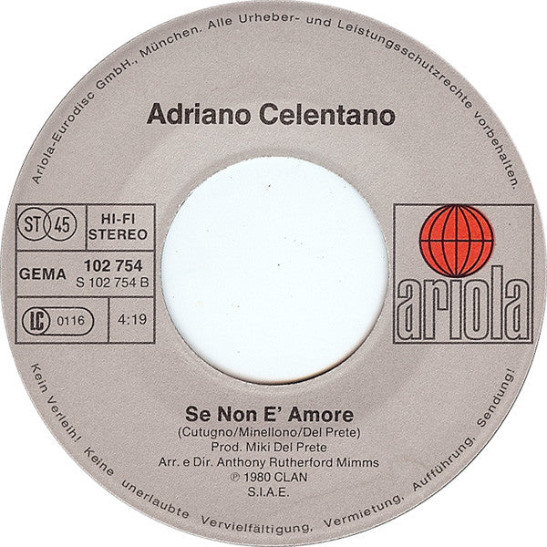 Adriano Celentano : Innamorata, Incavoltata A Vita (7", Single)