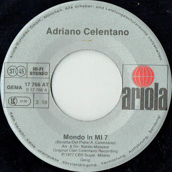 Adriano Celentano : Mondo In Mi 7 (7", Single)