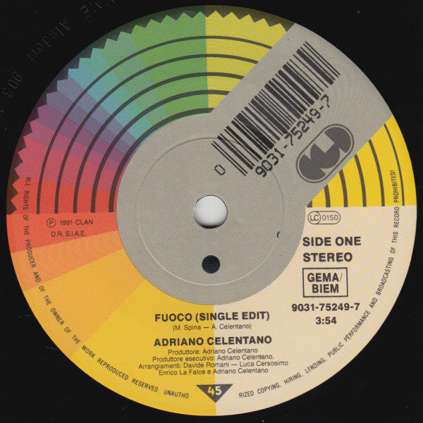 Adriano Celentano : Fuoco (7", Single)