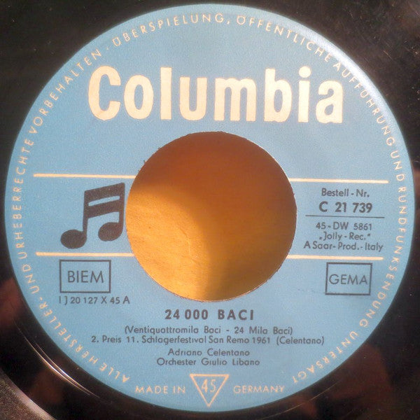Adriano Celentano : 24 000 Baci (7", Mono)
