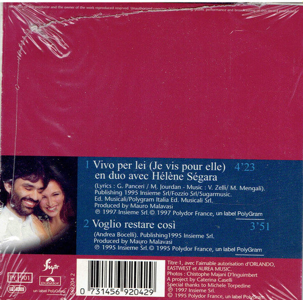Andrea Bocelli En Duo Avec Hélène Ségara : Vivo Per Lei - Je Vis Pour Elle (CD, Single)