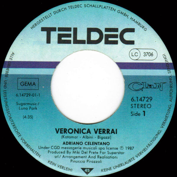 Adriano Celentano : Veronica Verrai (7")