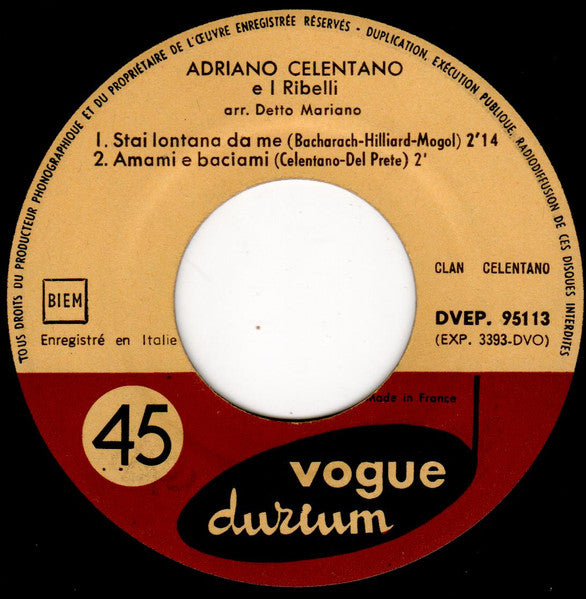 Adriano Celentano : Pregherò / Stai Lontana Da Me (7", EP)