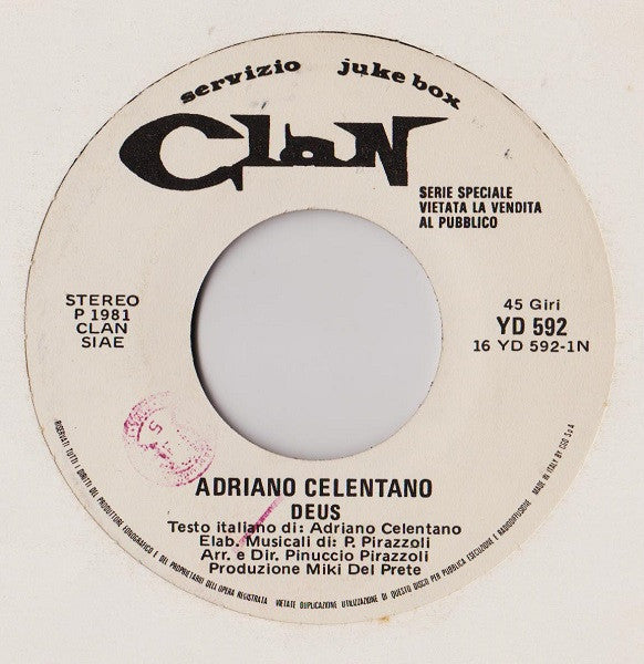 Adriano Celentano : Deus (7", Jukebox)