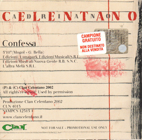 Adriano Celentano : Confessa (CD, Single, Promo)