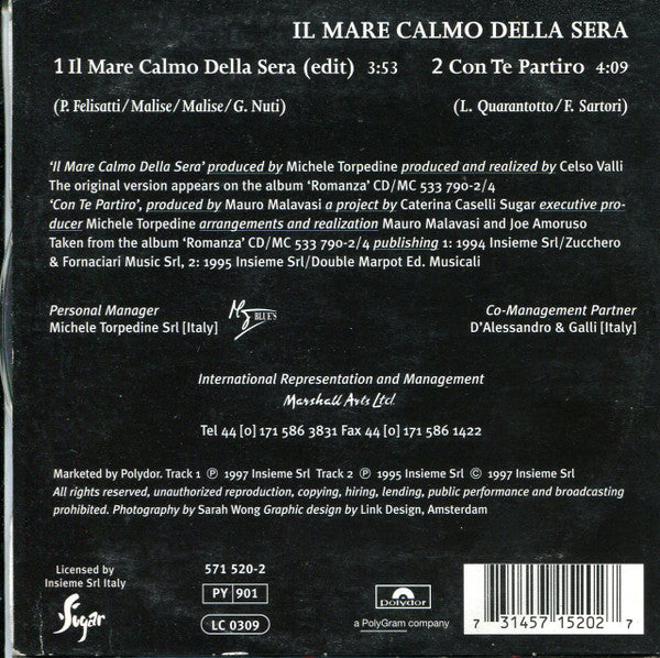 Andrea Bocelli : Il Mare Calmo Della Sera (CD, Single, Ltd, Car)