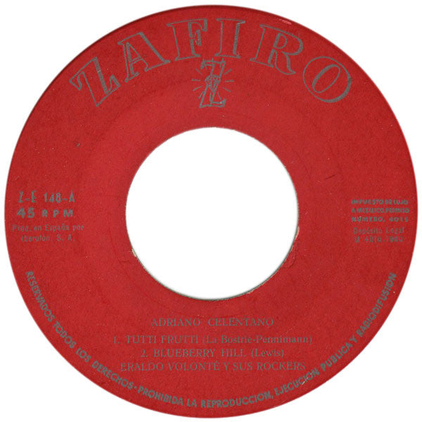 Adriano Celentano Con Eraldo Volonté & His Rockers* : Rip It Up / Jailhouse Rock / Tutti Frutti / Blueberry Hill (7", EP)