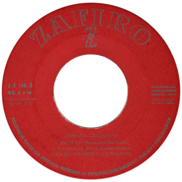 Adriano Celentano Con Eraldo Volonté & His Rockers* : Rip It Up / Jailhouse Rock / Tutti Frutti / Blueberry Hill (7", EP)