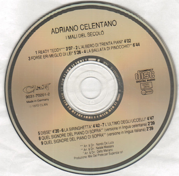 Adriano Celentano : I Mali Del Secolo (CD, Album, RE, RM)