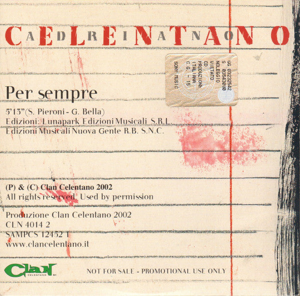Adriano Celentano : Per Sempre (CD, Single, Promo)
