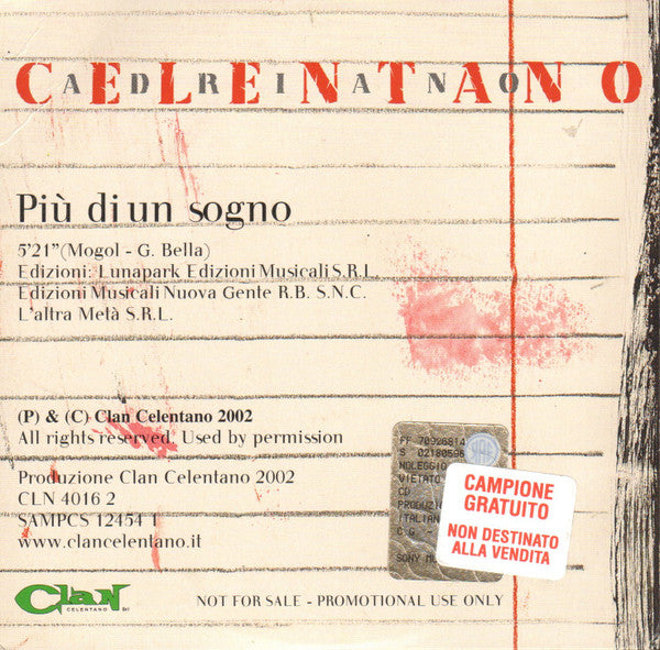 Adriano Celentano : Più Di Un Sogno (CD, Single, Promo)