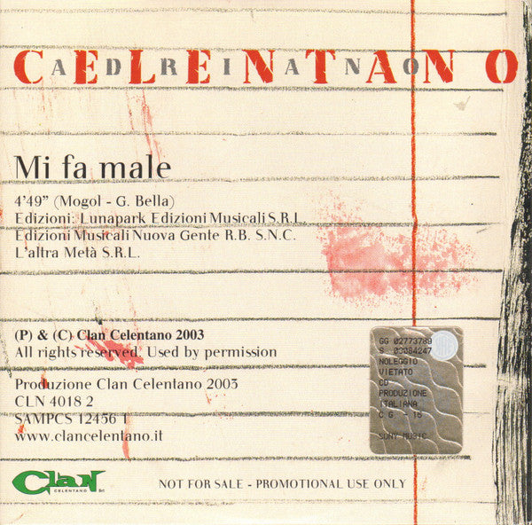 Adriano Celentano : Mi Fa Male (CD, Single, Promo)