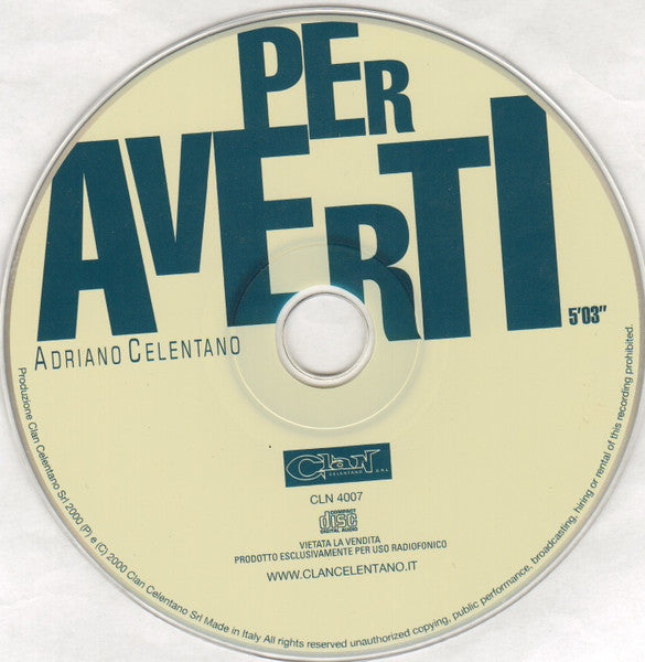 Adriano Celentano : Per Averti (CD, Single, Promo, Car)