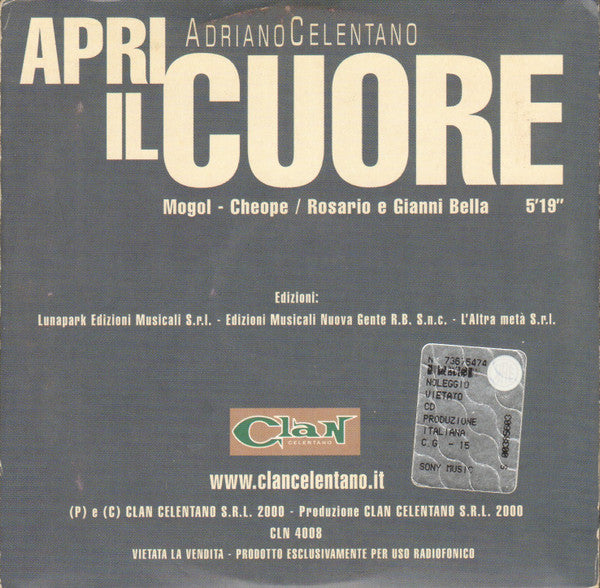 Adriano Celentano : Apri Il Cuore (CD, Single, Promo, Car)