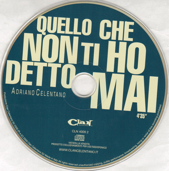 Adriano Celentano : Quello Che Non Ti Ho Detto Mai (CD, Single, Promo, Car)