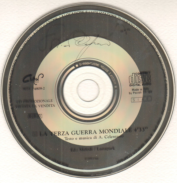 Adriano Celentano : La Terza Guerra Mondiale (CD, Single, Promo)
