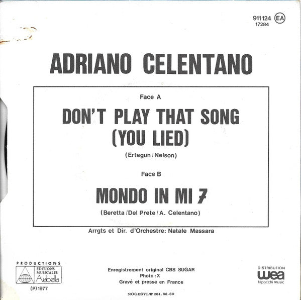 Adriano Celentano : Mondo In Mi 7 / Don't Play That Song  (7", Single)